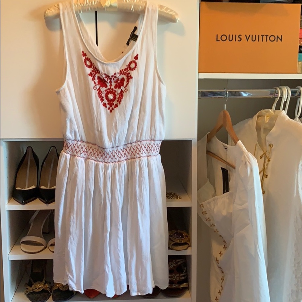Beautiful White Summer Dress with Red Accents